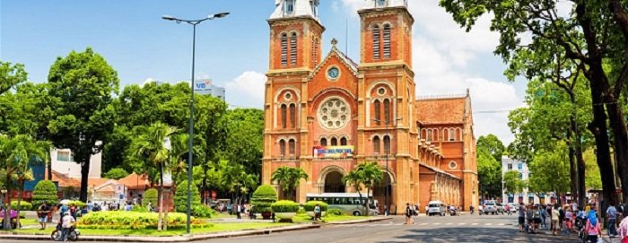 In front of Notre Dame Church in Saigon, Vietnam