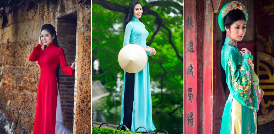 Beautiful women in Vietnamese silk tunics