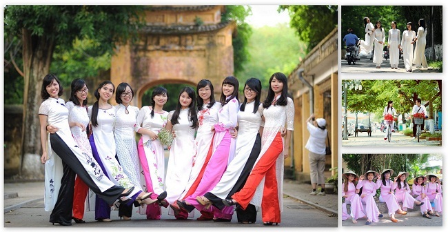 Young girls in ao dai - vietnamese traditional dresses
