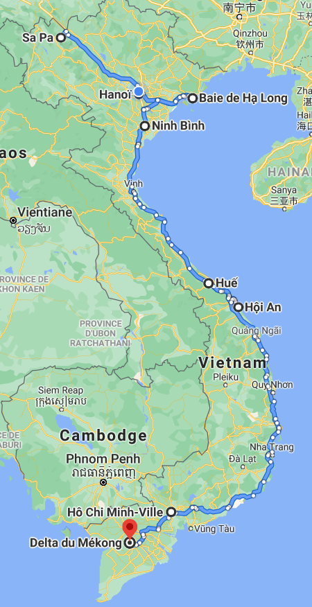 Map of Vietnam from North to South